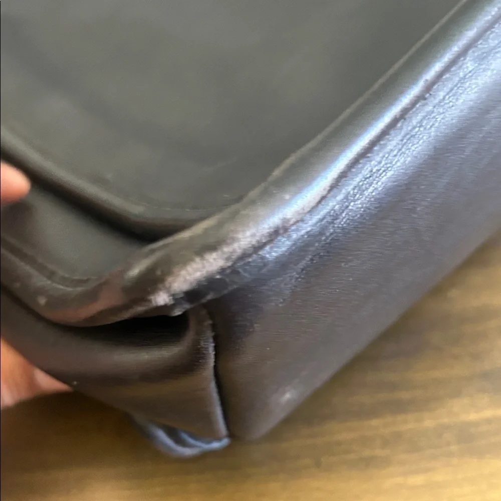Coach Black Leather Briefcase with Gold-Tone Turn Lock